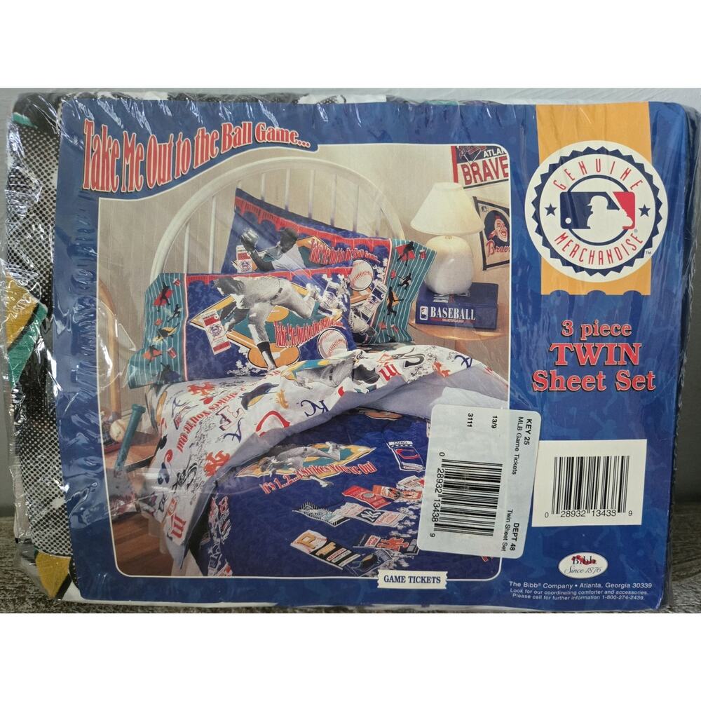 Vintage Bibb Twin Sheet Set 3-Piece Set Kids Multicolor MLB Baseball Sports AOP